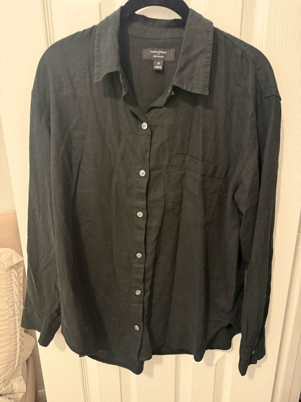 Banana Republic Black Linen Blend Button-Up Shirt